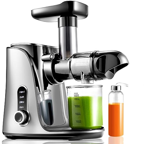 AMZCHEF Licuadora prensada en frío, licuadora de frutas y verduras, Extractor de zumos con 2 velocidades, panel de pantalla LED Grey