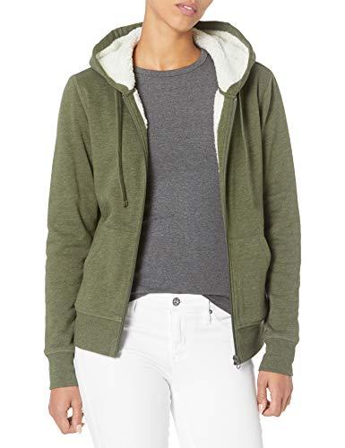 27% DESCUENTO Amazon Essentials Chaqueta en felpa y forro de borreguillo con capucha y cremallera completa (disponible en tallas grandes) Mujer, Verde Oliva Mezcla, L