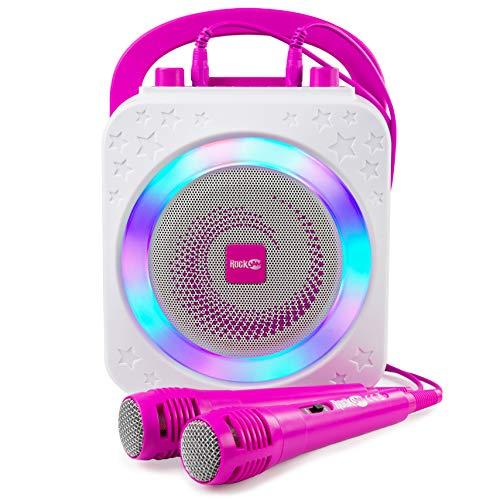 OFERTÓN SUPREMO 78% DESCUENTO RockJam Máquina de Karaoke Bluetooth Recargable de 10 vatios con Dos micrófonos, Efectos de Cambio de Voz y Luces LED   Rosa