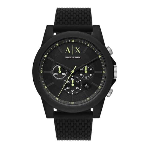 Armani Exchange Reloj hombre, movimiento cuarzo cronógrafo y caja 44mm con correa silicona
