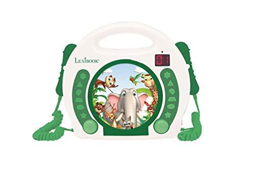 OFERTÓN SUPREMO 79% DESCUENTO Lexibook, Animales, Reproductor de CD portátil con micrófonos, Reproductor de música, Repetición y programación, Karaoke, Toma para Auriculares, Blanco/Verde, RCDK100ANX