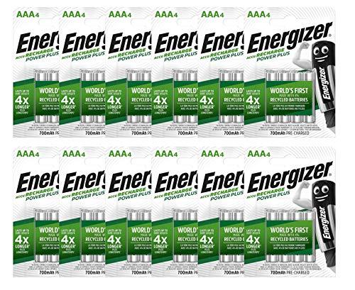 Energizer Power Plus AAA   Pilas Recargables, Color Plateado   Caja de 12 Blister de 4 Pilas (Total 48 Pilas)