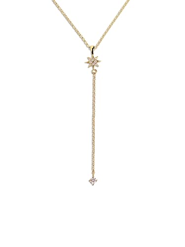 SINGULARU   Collar Y Polar Star. Colgante en Plata de Ley 925 y Circonitas con Acabado Baño de Oro de 18 Kt. Cadena de Talla Unica. Joyas para Mujer