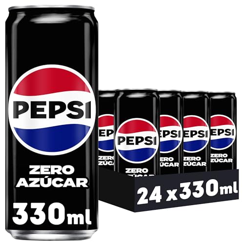 Pepsi zero Refresco de cola con cero azúcar y cero calorías, pack de 24 latas de 330 ml, 7.92 litros en total