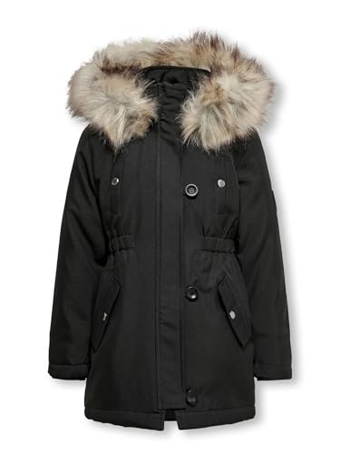 51% DESCUENTO ONLY Only Girl Parka Lang 146black abrigos hombre, Niñas, Black/Detail:FUR LIGHT GREY, 146