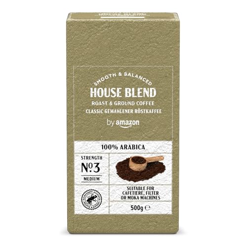 BUENA OFERTA 23% DESCUENTO by Amazon Café Tostado Molido Clásico 100% Arábica, Tostado Medio, 500g (1 Paquete de 500g), Certificado por Rainforest Alliance
