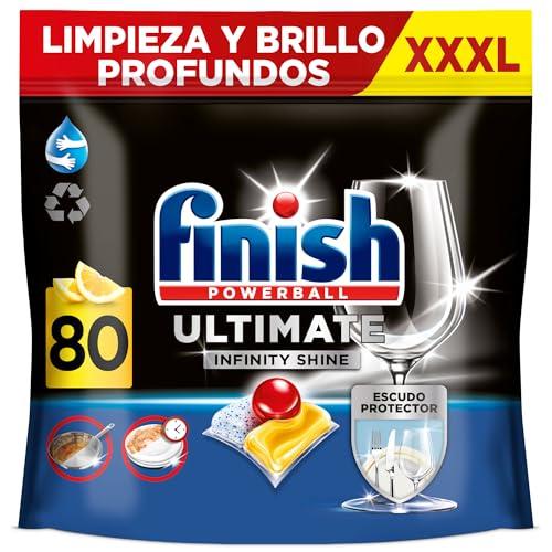 49% DESCUENTO Finish Powerball Ultimate Infinity Shine, pastillas para el lavavajillas con poder quitagrasas y protección del cristal, aroma limón, 80 Pastillas