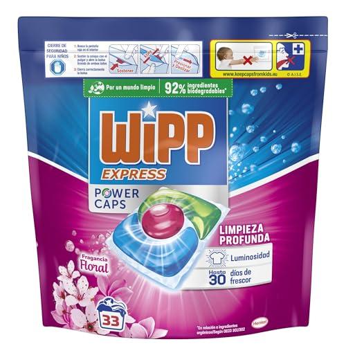 Wipp Express Power Caps Detergente Floral en Cápsulas para Lavadora, 33 Dosis, Limpieza Profunda, Eficaz en Agua Fría