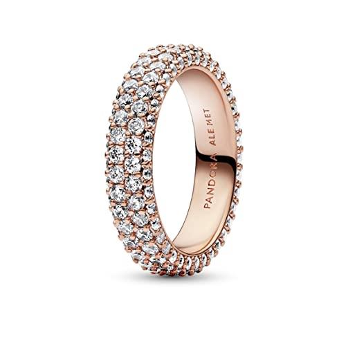 50% DESCUENTO Pandora Timeless Anillo con diseño de fila doble y engaste pavé chapado en oro rosa de 14 quilates con circonitas cúbicas transparentes, talla 58