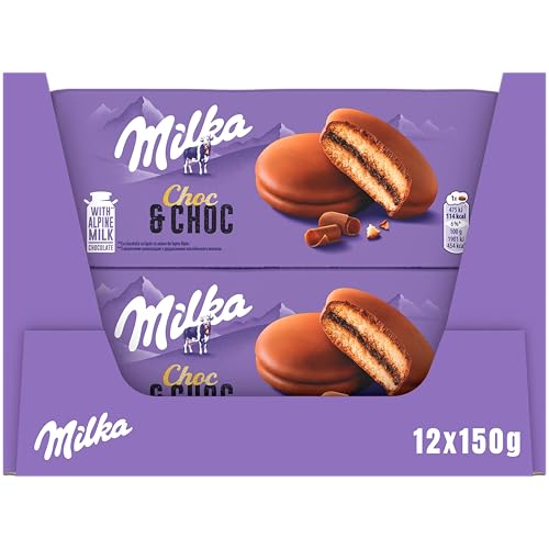 BUENA OFERTA 21% DESCUENTO Milka Choc & Choc Bizcochos Rellenos de Cacao y Recubiertos de Chocolate con Leche de los Alpes, 12 paquetes de 150g