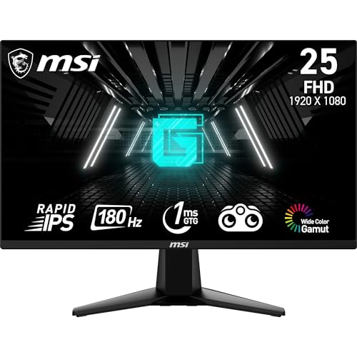 MSI G255F   Monitor Gaming de 24.5″, FHD (1920×1080), 180 Hz / 1ms, Adaptive Sync, Display Port 1.2a, HDMI 2.0b, Negro