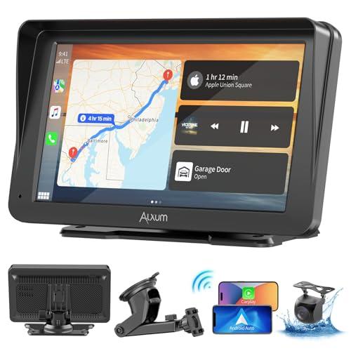 Alxum Carplay Car Screen Portable 7″ IPS Driveplay FM Transmitter Bluetooth Car Play Monitor with Rear View Camera, Support TF Card, FM, AUX for All Cars