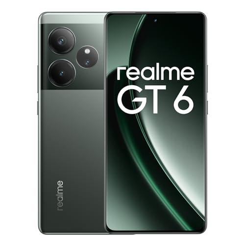 46% DESCUENTO realme GT 6 5G Teléfono Móvil 8+256 GB, Procesador Snapdragon 8s de 3.ªgeneración, Pantalla ultrabrillante de 6000 nits, Cámara Sony LYT 808 con OIS, Carga SUPERVOOC de 120 W, Verde, sin Adaptador