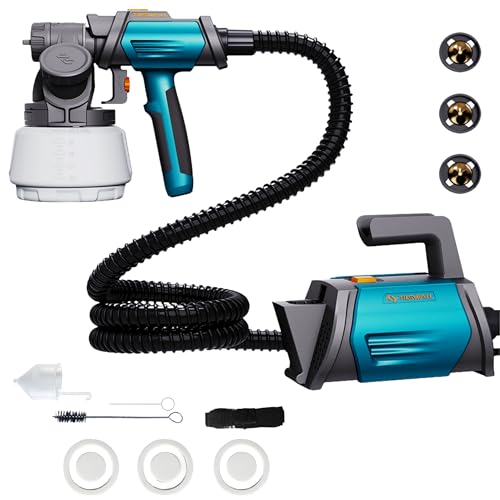 Tilswall Pistola Pintura, 800W HVLP Pistola de Pintura de 1300 ml, 4 Boquillas de Latón, 3 Modos, Recarga Lateral de Pintura Contenedor, 120 DIN s Pistolas para Pinturas, para Vallas, Paredes, Techos