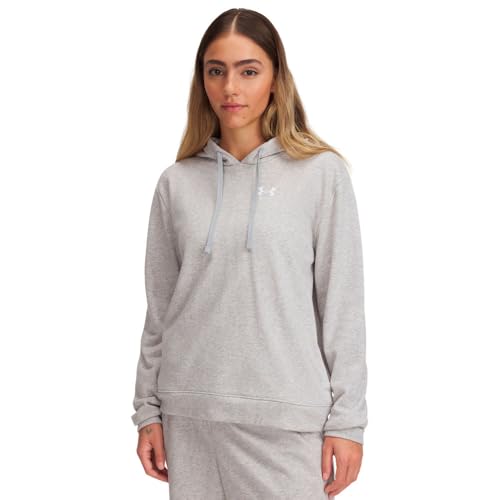 50% DESCUENTO Under Armour UA Rival Terry Hoodie Camisa, Mod Gray Light Heather/White, XXL para Mujer
