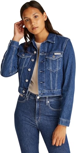 45% DESCUENTO Calvin Klein Cazadora vaquera Mujer Cropped 90’S Denim Trucker con bolsillos en el pecho, Azul (Denim Medium), M