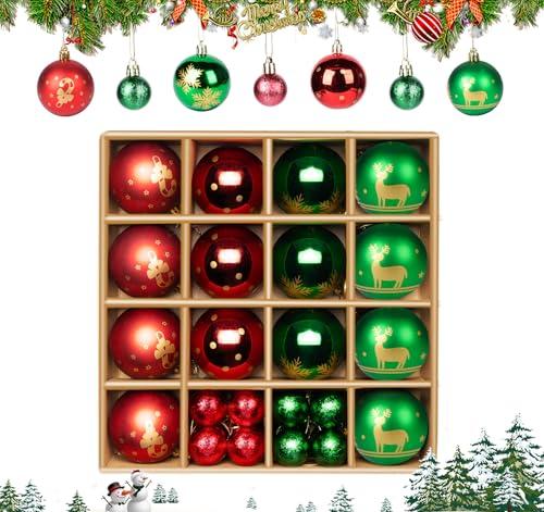 30 adornos de bolas de Navidad, bolas de Navidad rojas y verdes, juego de bolas colgantes para árbol de Navidad, decoración interior y exterior, adornos tradicionales inastillables