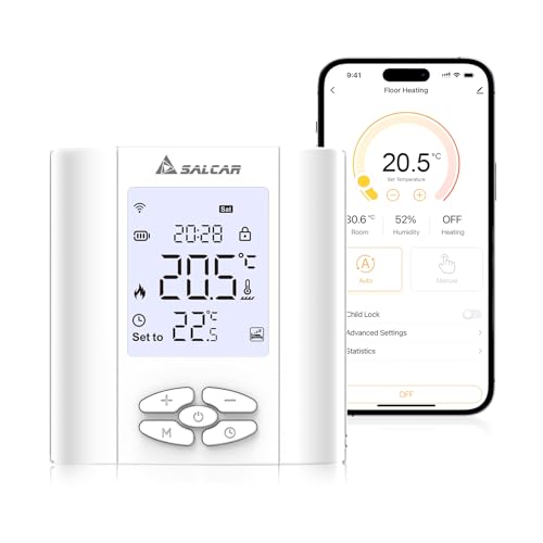 SALCAR   Termostato Conectado WiFi para Caldera de Gas y calefacción por Suelo Radiante Agua, programable con Humedad, Compatible con Amazon Alexa y Google Home   Cabezal termostático Tuya