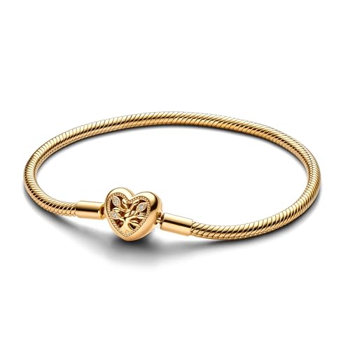 59% DESCUENTO PANDORA Pulsera para mujer, diseño de árbol familiar, color dorado 563516C01, 19cm, Plata de ley, Circonita cúbica