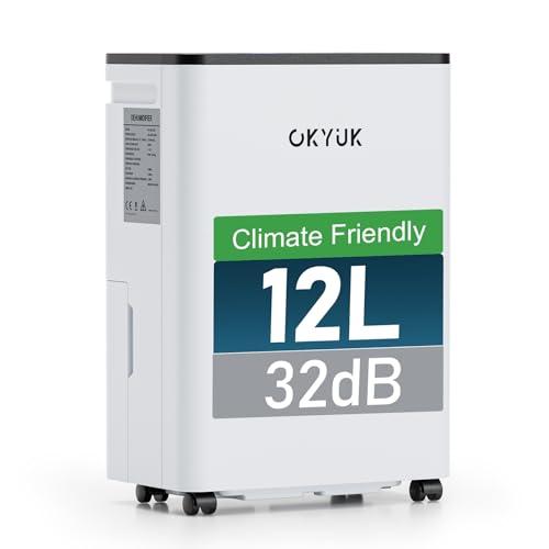 Deshumidificador 12L con Indicador Digital de Humedad,Deshumificadores de humedad Deshumidificador para Hogar hasta 40m² con Apagado Automático, Ideal para, Baños, Dormitorios, Sótanos (12L Blanco)