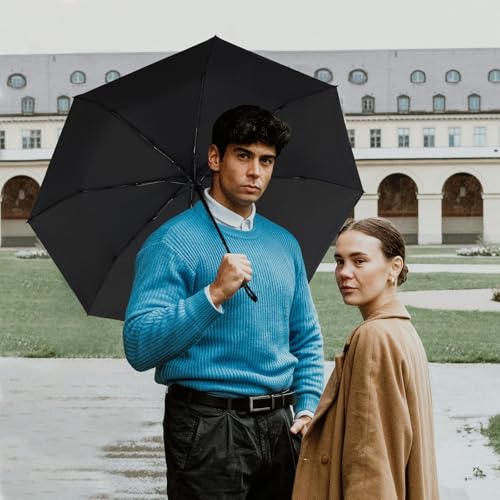 Paraguas de viaje compacto resistente al viento para lluvia paraguas automático impermeable iluminado para mujeres y hombres, Negro  , M