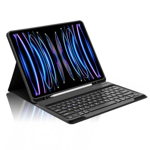 Occtingkind, Funda con teclado para iPad Pro de 12,9 pulgadas, teclado magnético extraíble para Apple iPad Pro (2018 2022), disposición alemana QWERTZ (negro)