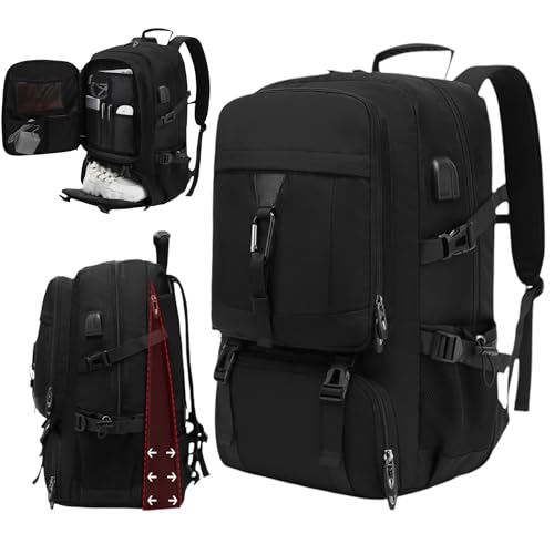 55% DESCUENTO Mi Ko Mi Ka Mochila de Viaje Grande: Resistente al Agua, con Compartimento para Zapatos Separado, Puerto de Carga USB y Diseño Multifuncional Antirrobo. 2210 (Negro 026 50L)