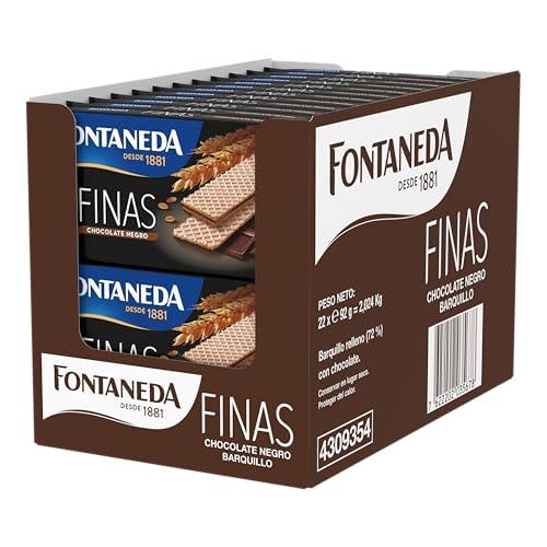 Fontaneda Finas Barquillos Rellenos de Chocolate Negro, Cruijente y Cremoso,Pack de 22, 92 g