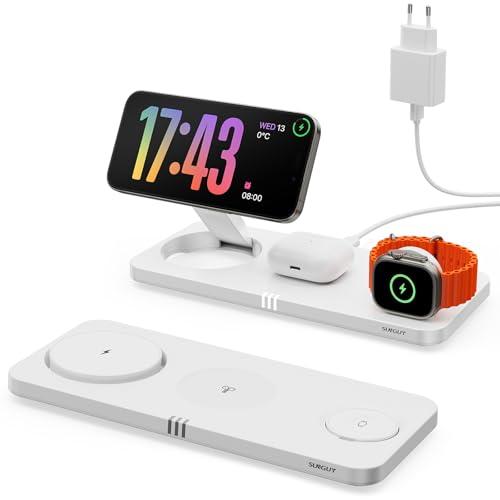 40% DESCUENTO Cargador inalámbrico con mag Safe, estación de Carga iPhone 3 en 1 para Apple Watch, Cargador inalámbrico inductivo Plegable para iPhone 16 15 14 13 12, Apple Watch, AirPods Pro con Adaptador rápido