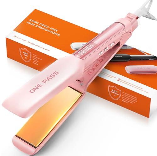 70% DESCUENTO Faszin Plancha de Pelo con Placa de 42 mm de Ancho, Plancha de Titanio con Iones Negativos, Pantalla LED, Calentamiento Rápido de 30 s, Temperatura Ajustable de 11 Niveles (130 230 ℃)(Rosado)