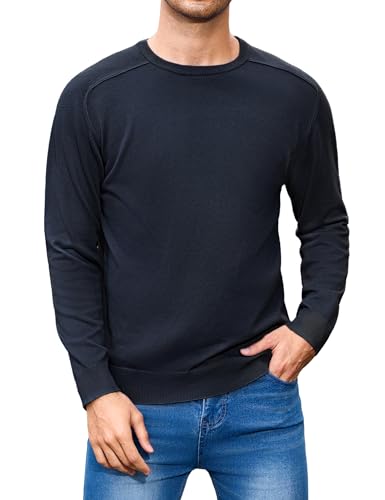 33% DESCUENTO iClosam Suéter de Punto de Invierno para Hombre, Cuello Redondo, básico, Liso, de Manga Larga, sin Capucha, para Clima frío, Tallas Azul Marino, XL