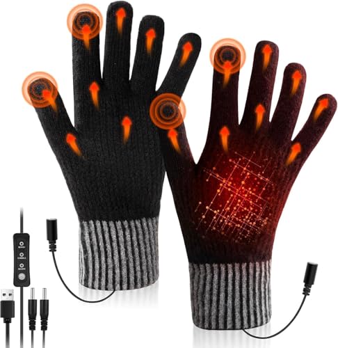89% DESCUENTO Ertisa Guantes Calefactables USB para Hombre Mujer, Guantes Térmicos Guantes de Invierno 3 Temperatura Guantes de Tejer Guantes térmicos dedo entero Calientamanos Regalo para Interior Exterior Deporte