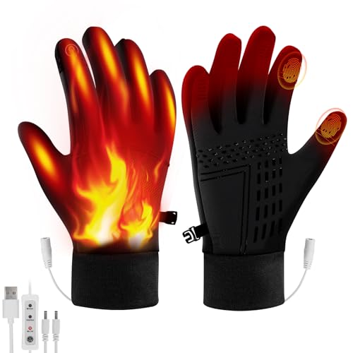 Ertisa Guantes Calefactables USB para Hombre Mujer, Guantes Térmicos USB Guantes de esquí Invierno 3 Temperatura Doble cara Manoplas Térmicas Calientamanos Impermeables Guantes eléctricos calefactados