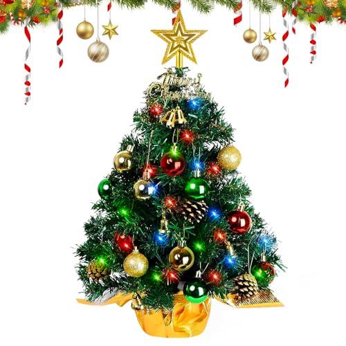 Mineup 60 CM Arbol de Navidad Pequeño con LED, Mini Árbol de Navidad Artificial con Luces LED y Adornos, Arbol Navidad Pequeño Artificial para Mesa, Regalo, Sala de Estar, Dormitorio