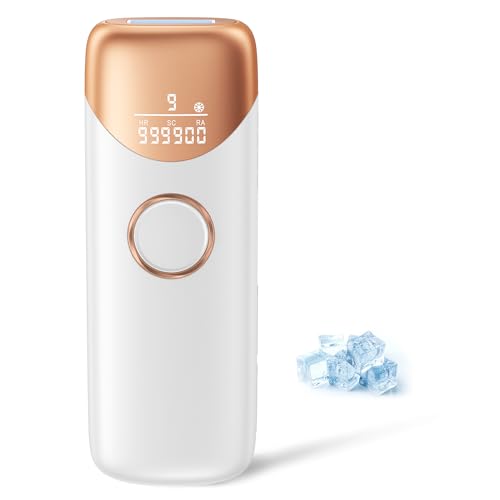 26% DESCUENTO 600 1200NM Depiladora láser con enfriamiento por hielo, 19,8J Depiladora de luz pulsada con 9 niveles de energía, 2 modos de flash, 999 900 pulsaciones de luz para bikini, axilas, cara y cuerpo