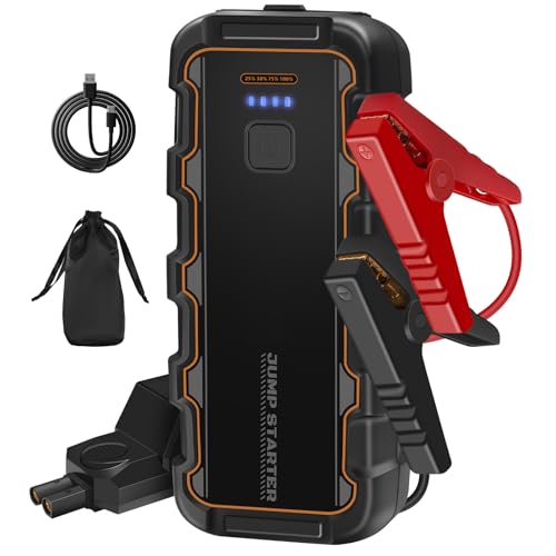 Arrancador de Coche Portátil 7000A, Booster Batería 12V Arranca 8.0L Gasolina/6.0L Diésel, Power Bank 3 en 1 con Linterna LED Power Bank Rápido 18W, Ideal para Coche, Moto, Viajes y Emergencias