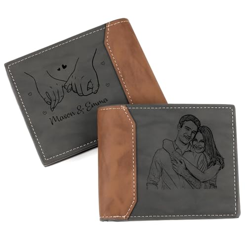 jewelora Cartera Personalizada para Hombre de Cuero PU para Parejas Cartera con Foto y Nombres Grabados, Regalo de San Valentín para él, Regalo Personalizada Hombre (A)