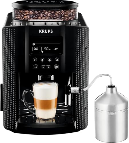 BUENA OFERTA 38% DESCUENTO Krups Essential, Cafetera superautomática, Depósito de agua de 1,7 L, 3 niveles de temperatura, 3 texturas de molienda, 15 Bares, Pantalla LCD intuitiva, Incluye accesorio para la leche, Negra, EA8160