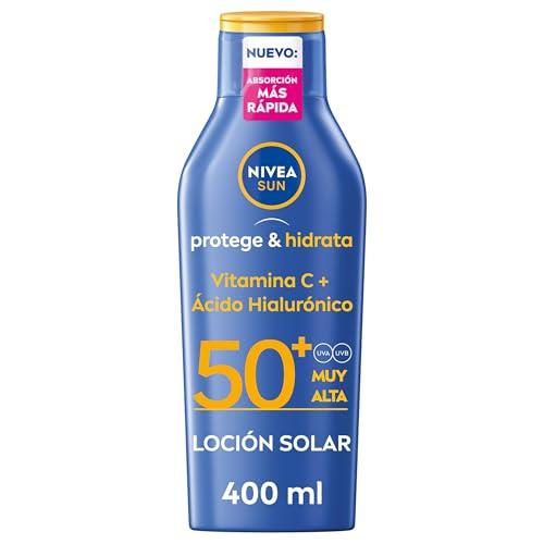 28% DESCUENTO NIVEA SUN Protege & Hidrata   Leche Solar FP50+   Protector Solar Corporal   Protección UVA/UVB   Loción Resistente al Agua   Hidratación 48h   Con Pantenol y Glicerina   Todo Tipo de Piel   400 ml