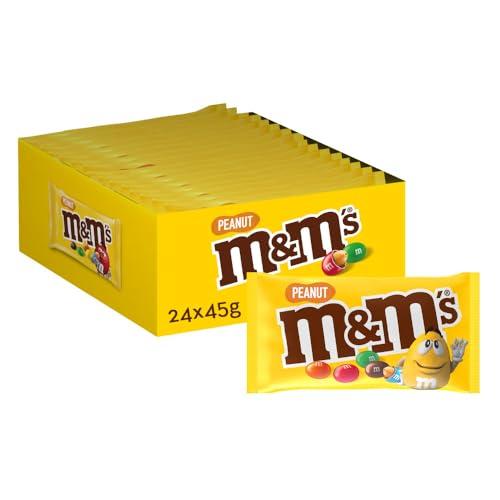 DESCUENTAZO 49% DESCUENTO M&M’s Peanuts Snack en Bolitas de Colores con Cacahuete y Chocolate con Leche, Pack Ideal para Compartir o Regalar en Navidad, 24 x 45g