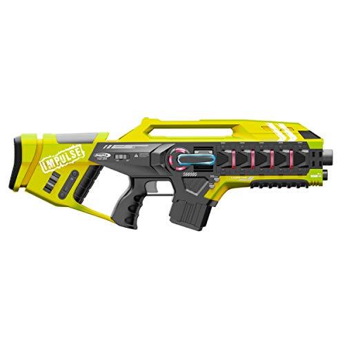 Jamara 410083 Impulse Gun – Rifle Juego Laser Día con 3 Battle (4 jugadores por Team, Last Man Standing, Duelo), 4 simulierte Armas con efectos de sonido, hasta 40 m de alcance, Amarillo/Rojo , color/modelo surtido