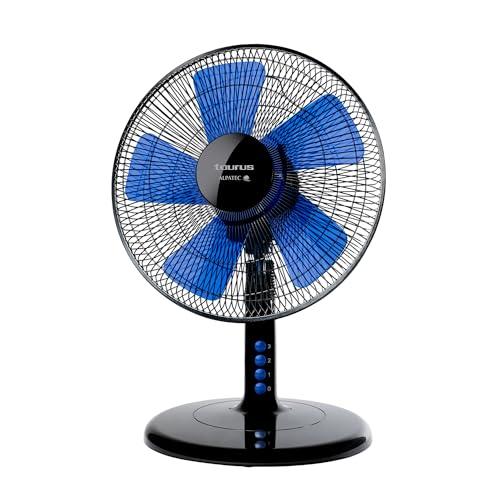 49% DESCUENTO Taurus Boreal 12 Elegance Ventilador de mesa portátil, ventilador sobremesa Negro/azul, Sistema oscilación/inclinación, 5 aspas, Diámetro 30cm, 45W, Base redonda antideslizante, 3 velocidades