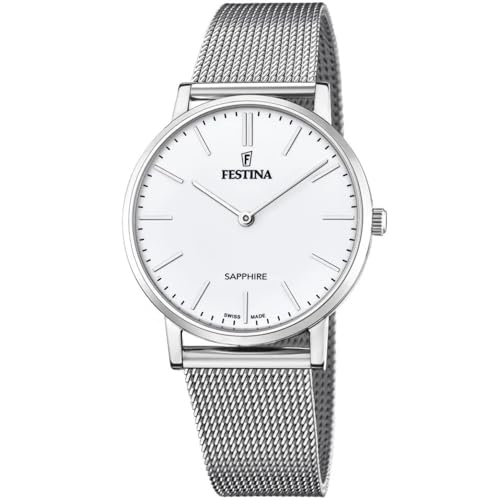 43% DESCUENTO Festina Reloj para Hombre F20014/1 Hecho en Suiza, Plata, Acero Inoxidable, Caja de Acero Inoxidable, Correa de Acero Inoxidable, Plata, Pulsera