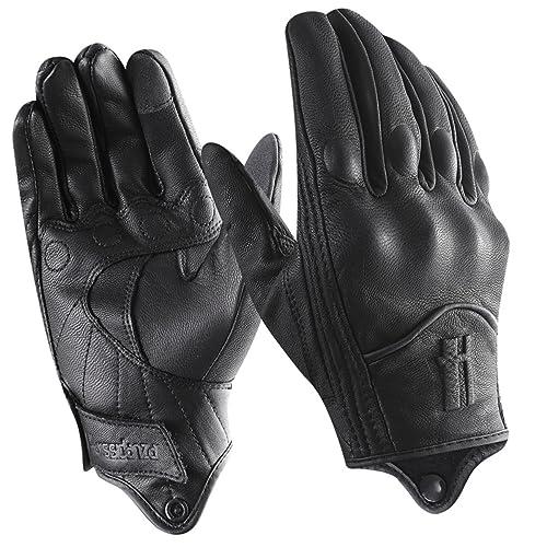 Harssidanzar Guantes de Moto Hombre, Estilo de Invierno, Cuero de Guantes de Montar Touch Screen con Protecciones Profesional En Los Nudillos GM041EU, Negro (Estilo de Invierno), Talla M