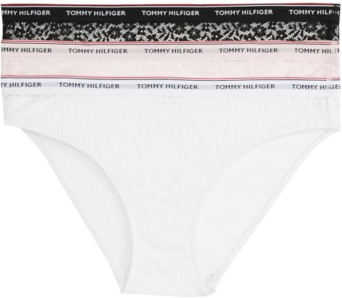 55% DESCUENTO Tommy Hilfiger Pack de 3 Braguitas Tipo Bikini con Encaje para Mujer, Multicolor (Black/White/Light Pink), M