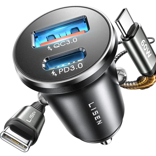 37% DESCUENTO LISEN Cargador Coche Carga Rápida Mechero USB C 69W+60W Cable, Accesorios Coche Camper Electrónicos Flash del Dia, Carregador Isqueiro Carro 12/24V Gadgets para iPhone 17 16 15 Samsung S25 Kindle iPad