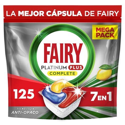 Fairy Platinum Plus Limón Cápsulas De Lavavajillas Todo En Uno, 125 Cápsulas, Nuestra Mejor Limpieza Que Deja Los Platos Como Nuevos, Elimina La Falta De Brillo Y Evita La Cal