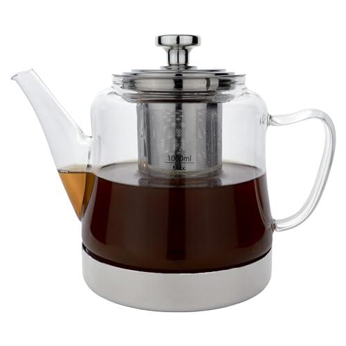 Café Olé Tetera para cocina, infusor y base de acero inoxidable resistente al óxido, apta para lavavajillas, 1 l