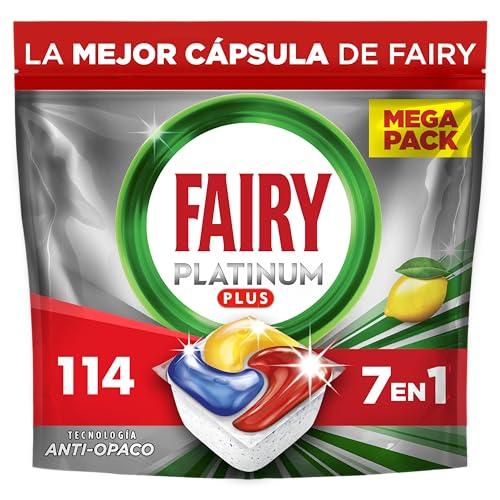 50% DESCUENTO Fairy Platinum Plus Limón Cápsulas De Lavavajillas Todo En Uno, 114 Cápsulas, Nuestra Mejor Limpieza Que Deja Los Platos Como Nuevos, Elimina La Falta De Brillo Y Evita La Cal