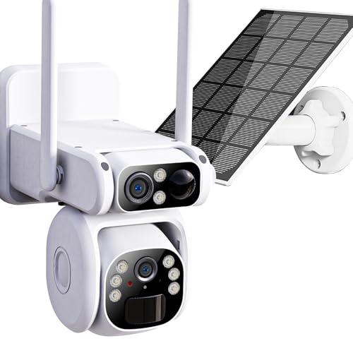 LASTCOW Cámara Solar 4G de Baja Potencia de Seguridad al Aire Libre, cámaras duales 2K para Seguridad del hogar, visión de 360°, Wi Fi de Doble Lente, cámaras de Seguridad inalámbricas para